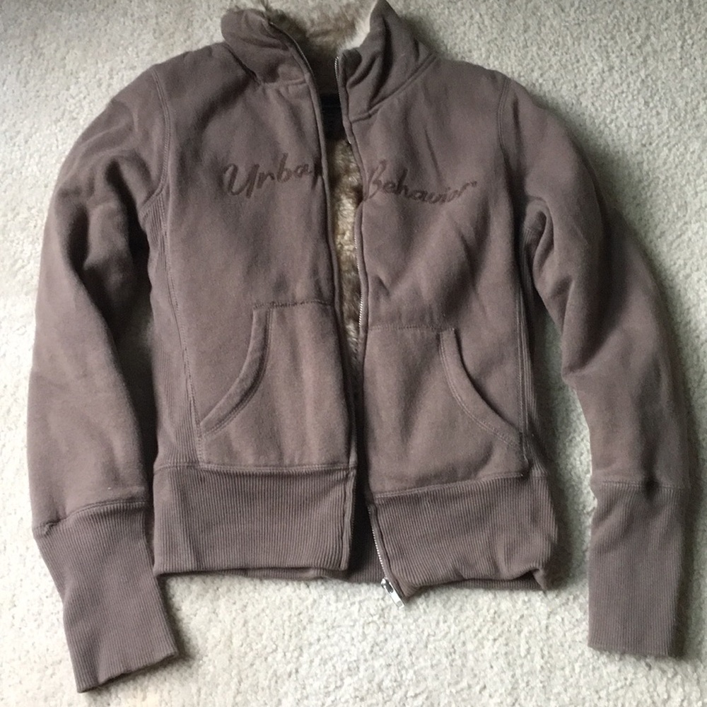 Urban behavior thick brown fur lined zipup